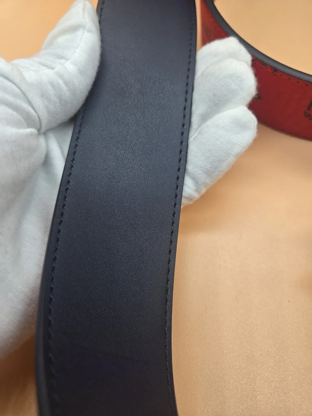 MCM Red Logo Strap Belt with Black 'M' Buckle